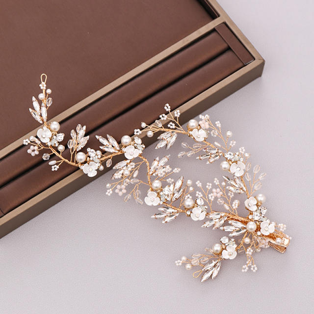 Handmade flower crystal bridal hair clips