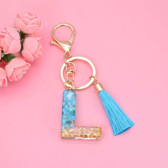 Blue tassel inital letter keychain