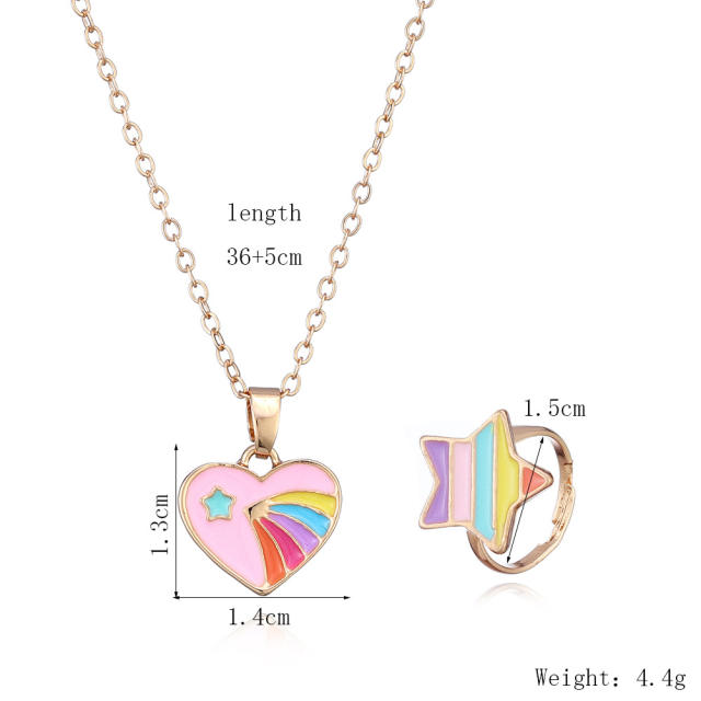 Cute enamel rainbow heart necklace set for kids
