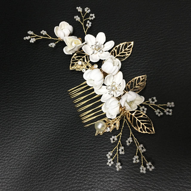 Japanese and Korean Bridal Pearl flower hair comb set