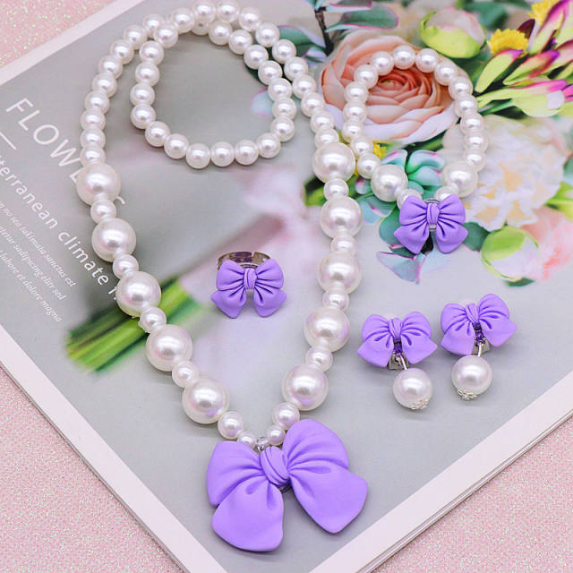 Cute bow faux pearl children jewelry set