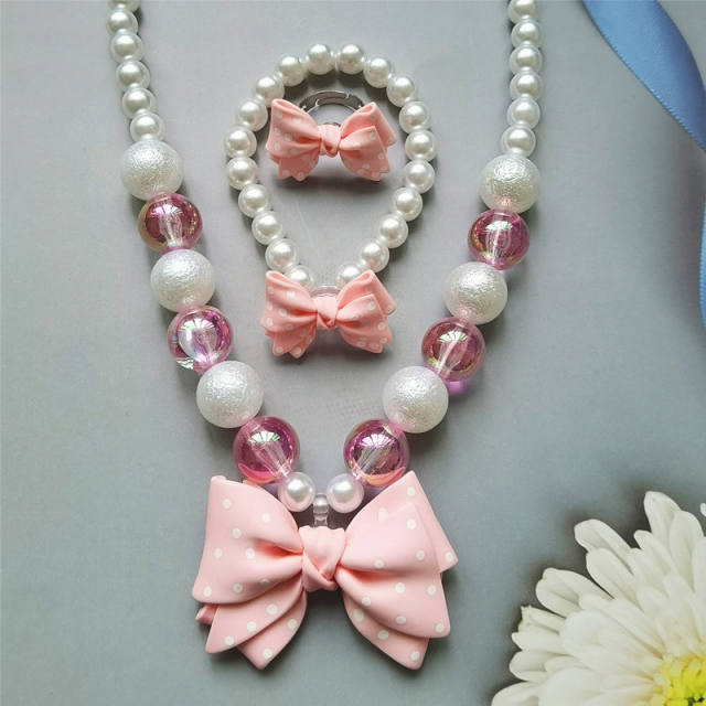 Polka dots bow beaded jewelry set for kids