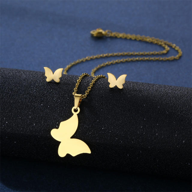 18KG stainless steel butterfly necklace set