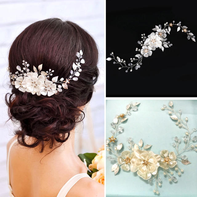 Hot sale white pearl leaf bridal hair clips