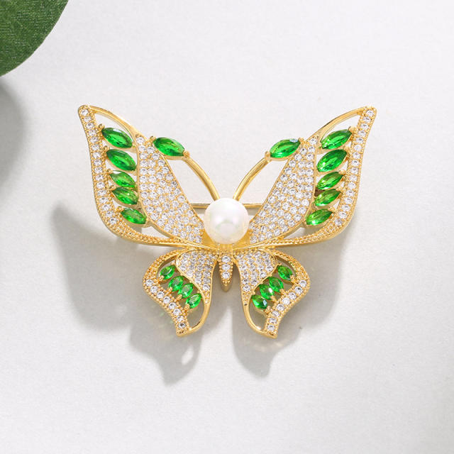 Luxury cubic zircon butterfly pearl brooch