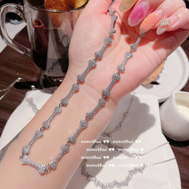18K gold bone zircon diamond bracelet hair clips ear stud necklace set
