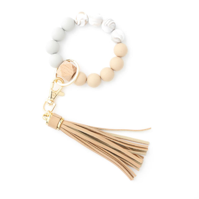 PU tassel beads bracelet keychain