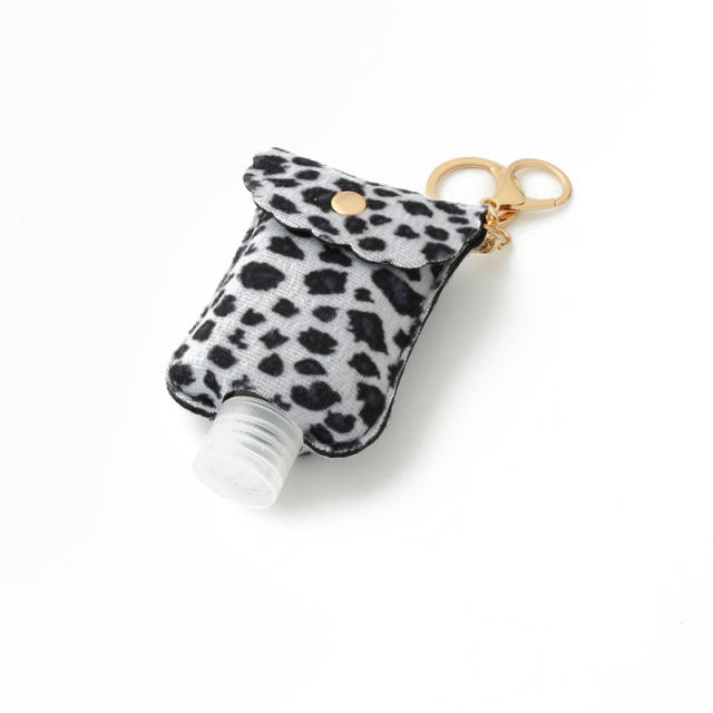 Leopard PU leather empty bottle cover keychain