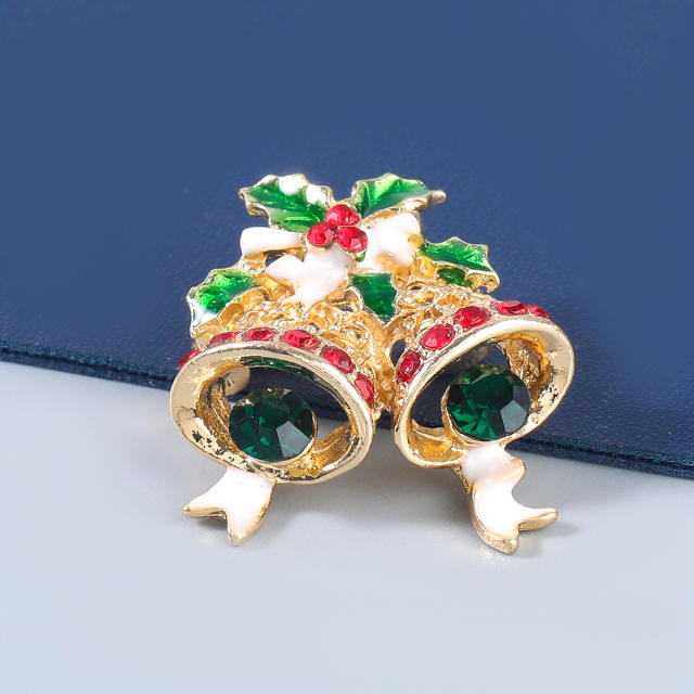 Color diamond bell christmas brooch