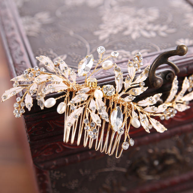 Rhinestone leaf bridal hair comb