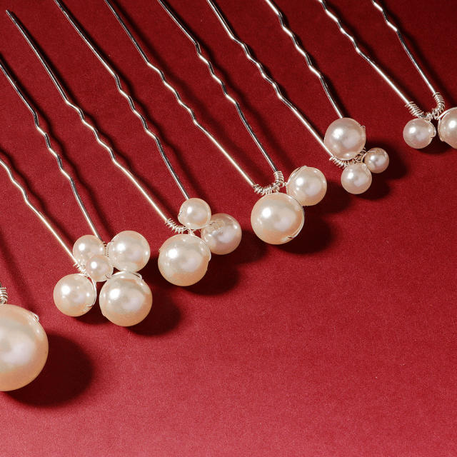 Pearl beaded bridal hairpin 6pcs set