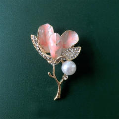 Chinese style enamel hibiscus pearl brooch