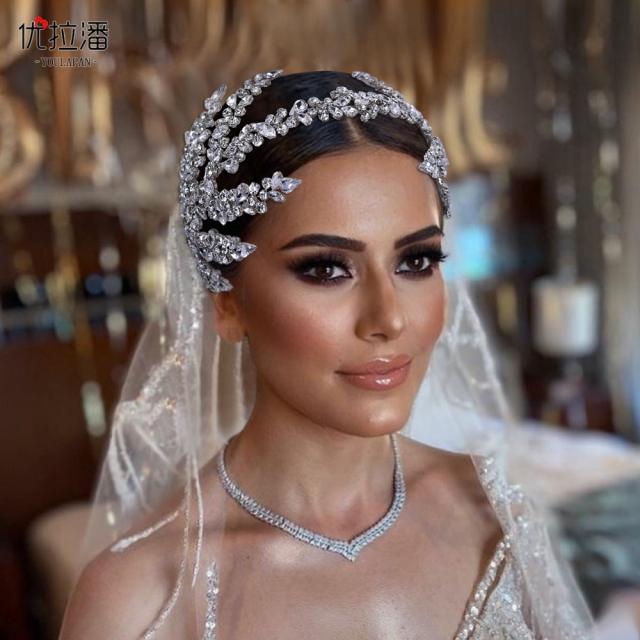Handmade pave setting rhienstong luxury bridal headpiece