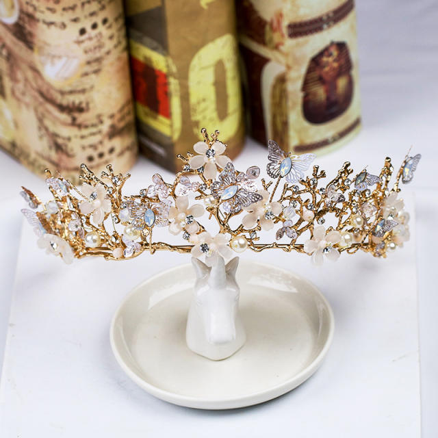 Gold color crystal beads bridal headband