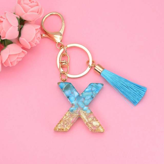 Blue tassel inital letter keychain