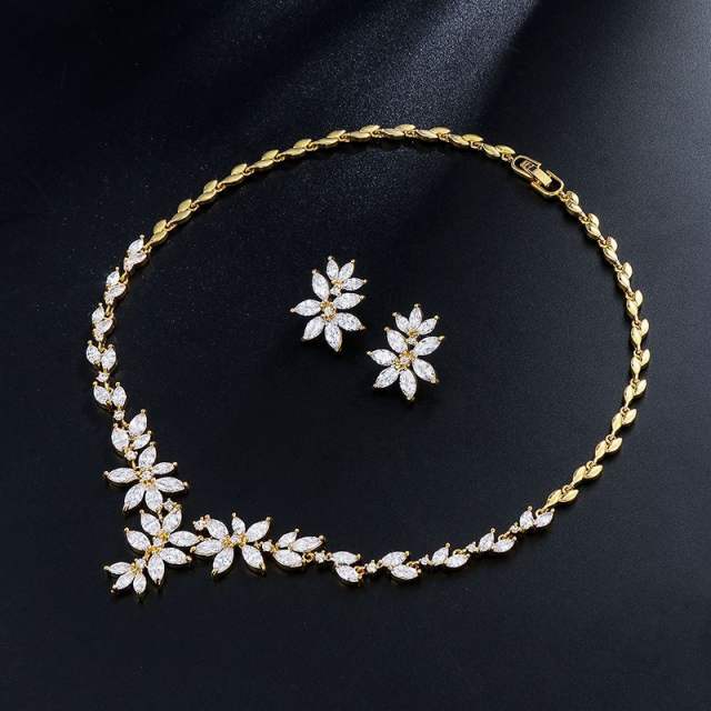 Luxury cubic zircon flower wedding jewelry set