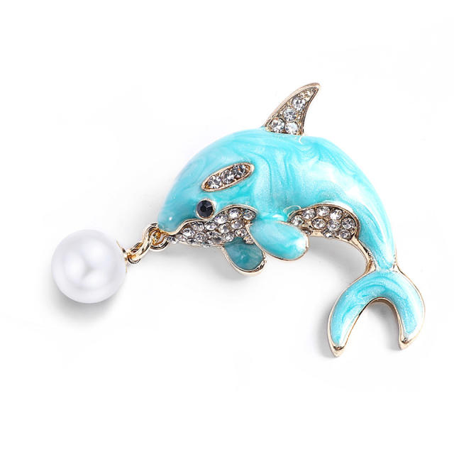 Pearl diamond dolphin popular brooch