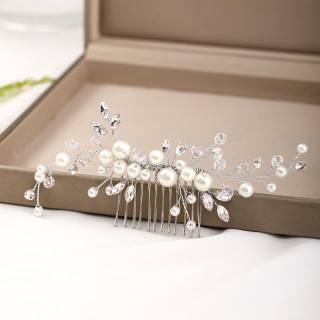 Pearl crystal beads bridal hair comb