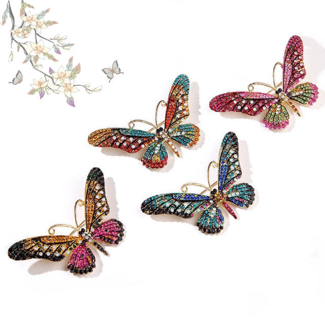 Color diamond butterfly brooch