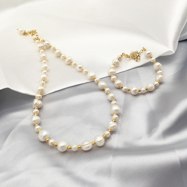 Natural pearl earrings bracelet necklace set