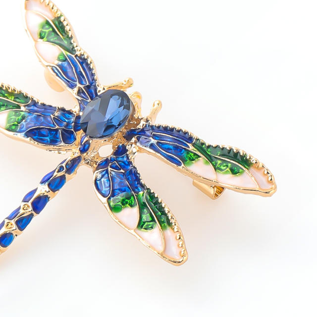 Blue color diamond dragonfly brooch