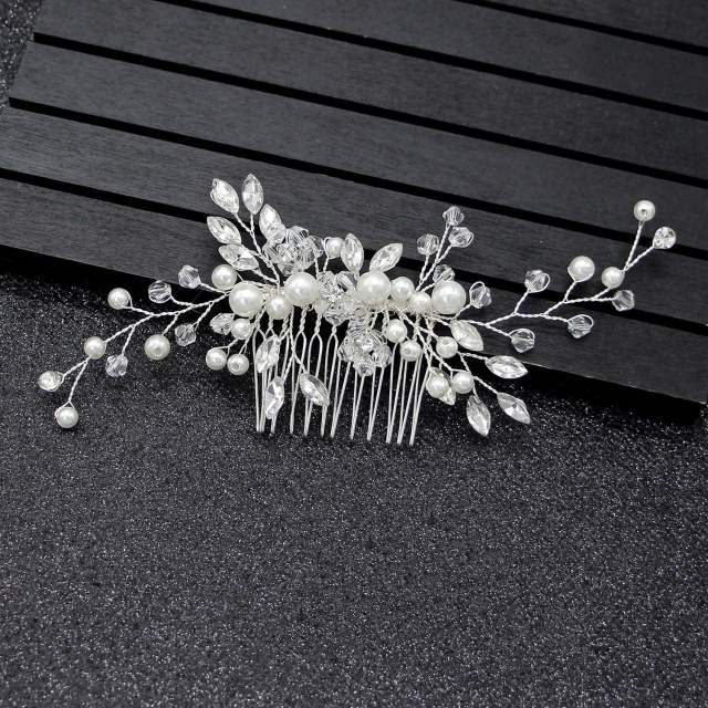 Pearl crystal beaded flower bridal hair combs