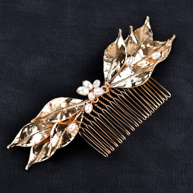 Alloy leaf Pearl bridal hair comb