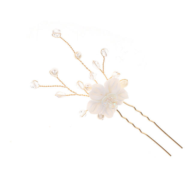 New white flower handmade pearl bridal hair comb set