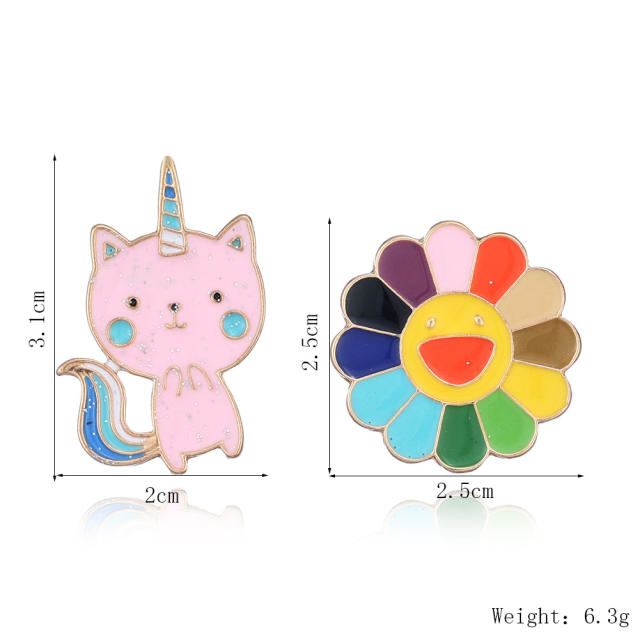 Enamel cartoon flower cat brooch pin for kids