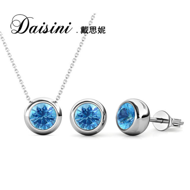 S925 crystal birthstone necklace set