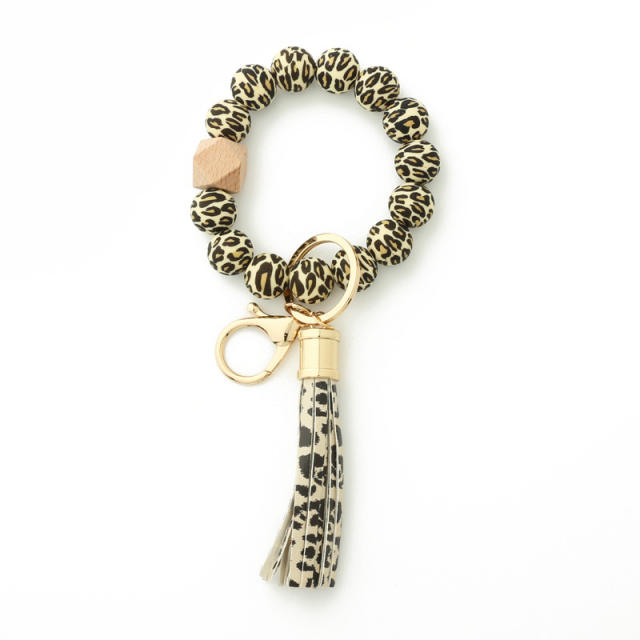 PU tassel beads bracelet keychain