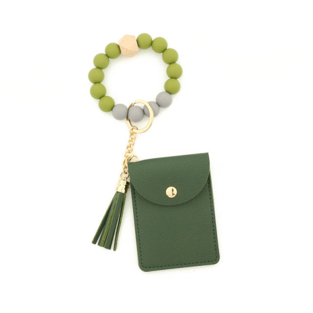 PU leather bracelet tassel card holder keychain