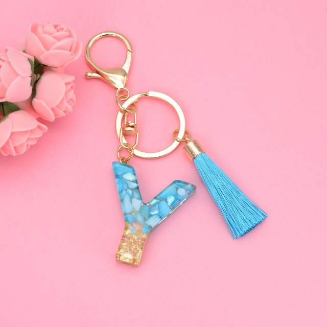 Blue tassel inital letter keychain