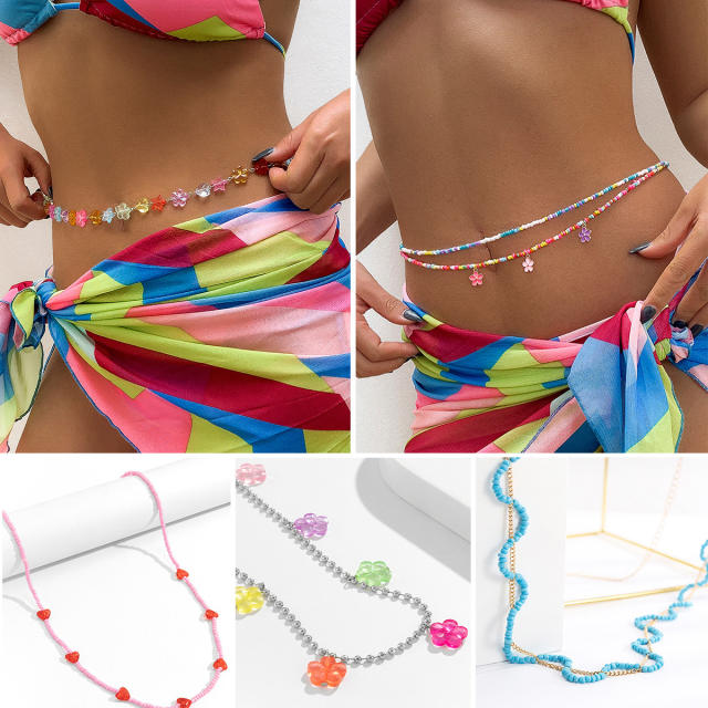 Boho colored seed beads waist chain