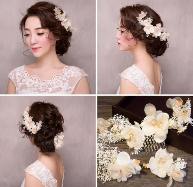 New bride flower hair comb three-piece set