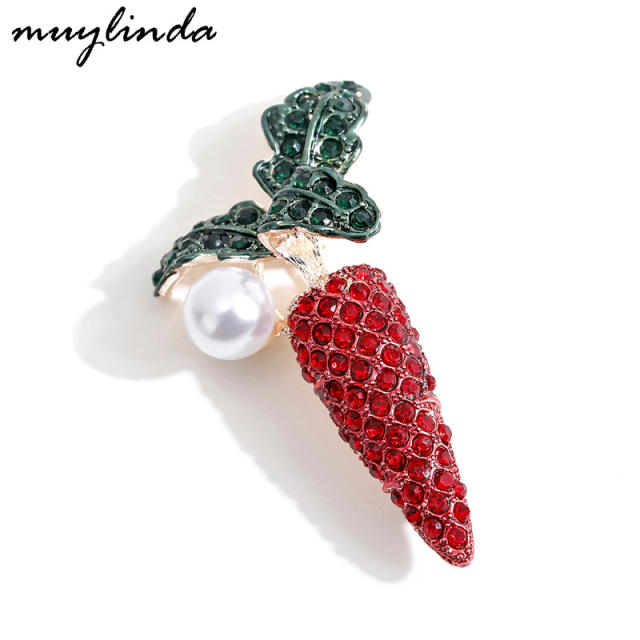 Diamond carrot fashion pearl brooch