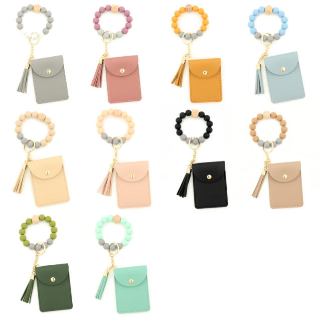 PU leather bracelet tassel card holder keychain