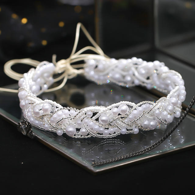 Pearl beads bridal braided headband