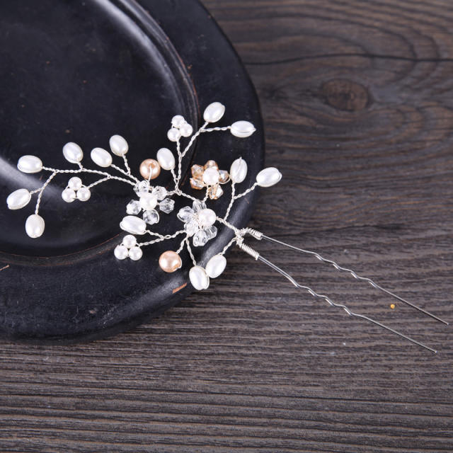 Popular rhinestone pearl flower bridal hairpins