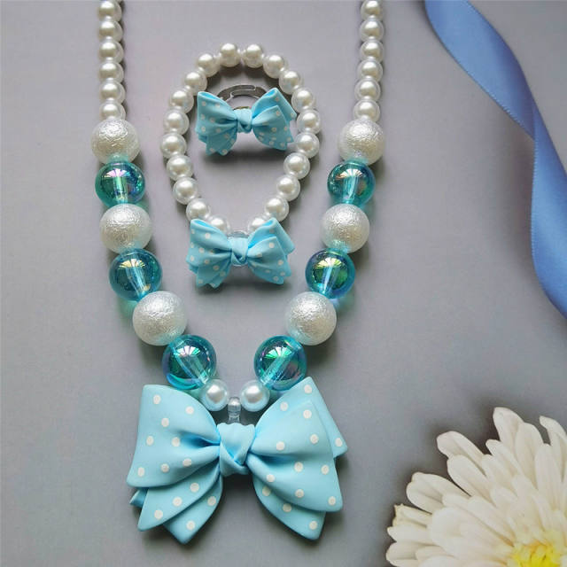 Polka dots bow beaded jewelry set for kids