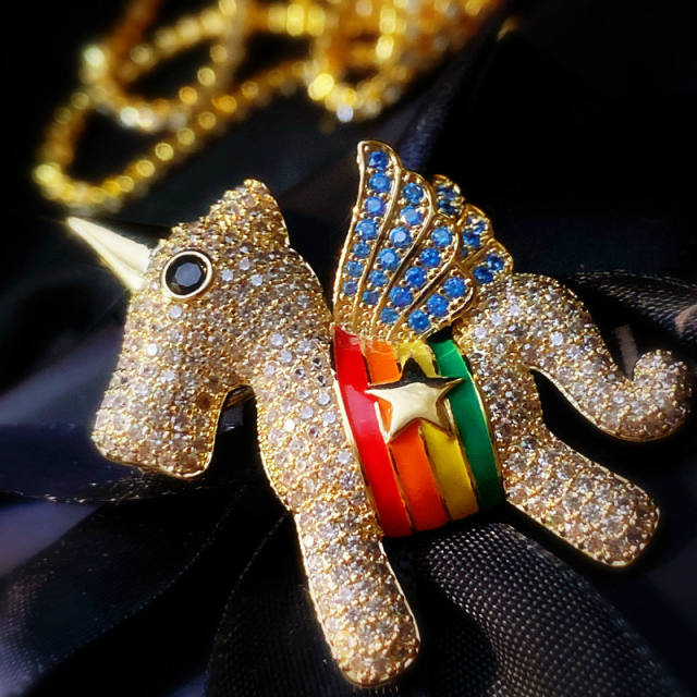 Cute rhinestone unicorn brooch