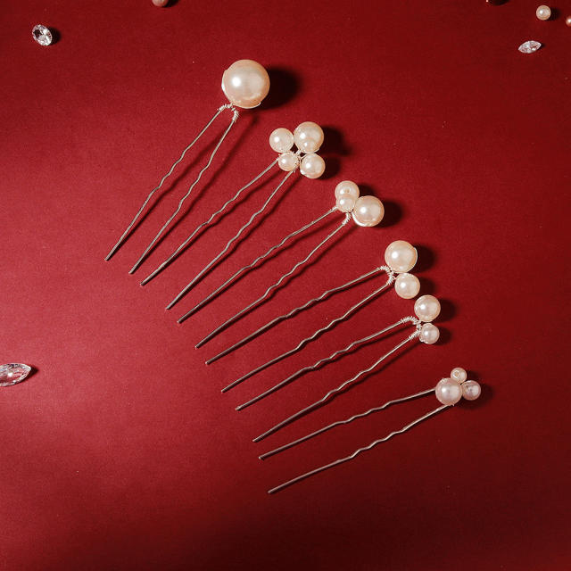 Pearl beaded bridal hairpin 6pcs set