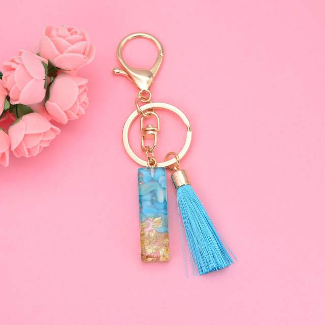 Blue tassel inital letter keychain