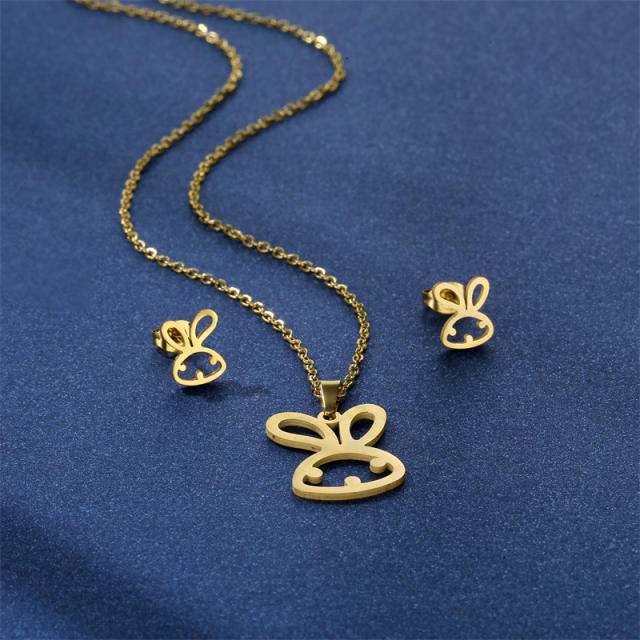 Cute rabbit stainless steel necklace set