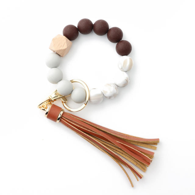 PU tassel beads bracelet keychain