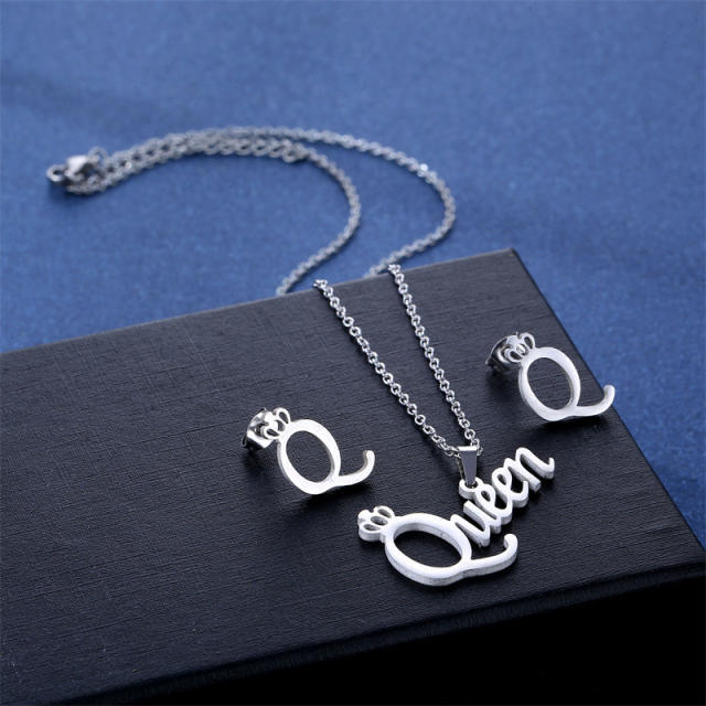 Personality queen letter stainless steel necklace set
