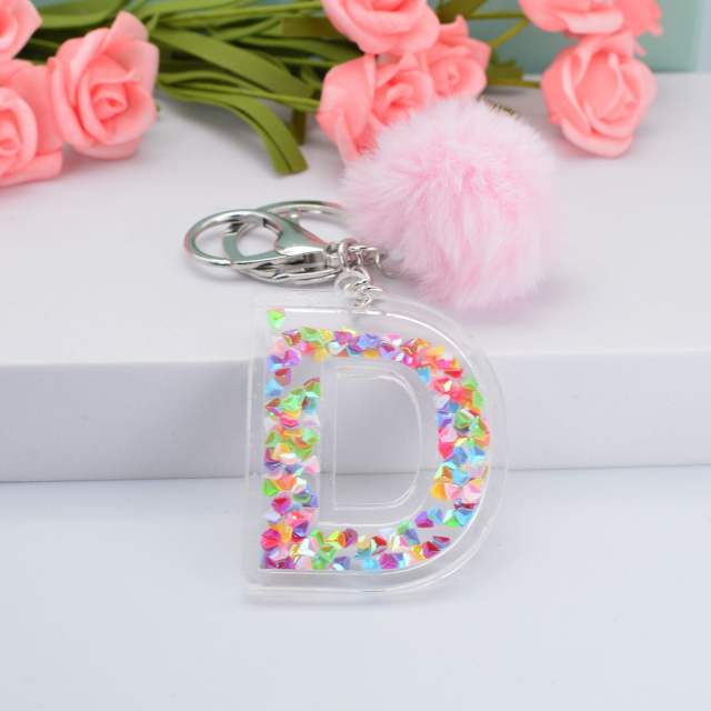 Colorful sequins hairball inital letter keychain