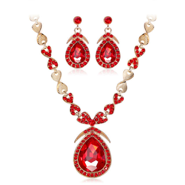 Luxury drop glass crystal colorful jewelry set for women