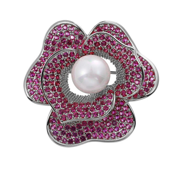 Luxury colored cz rose brooch