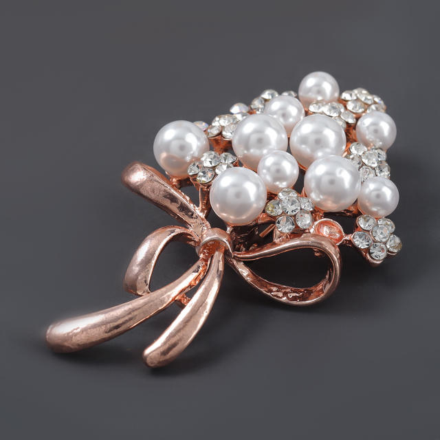 Faux pearl beaded brooch